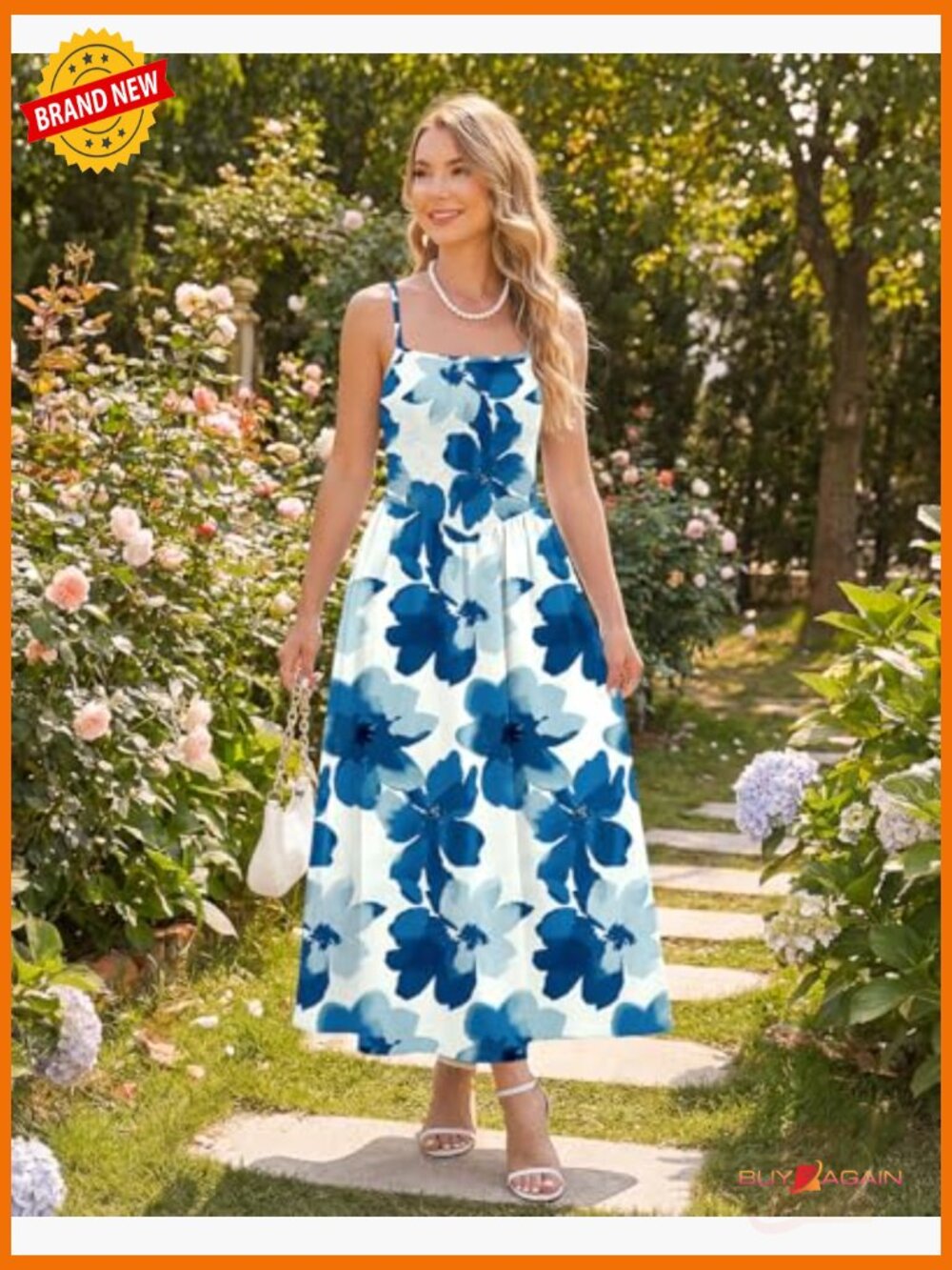 Women's Smocked Spaghetti Strap Maxi Dress A-Line Flowy Long Sundress with - Picture 2 of 7
